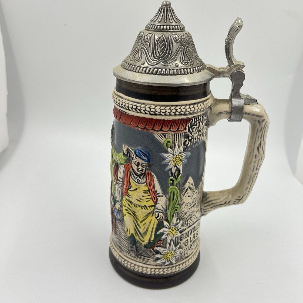 Vintage Handarbeit Gerzit Gerz German Lidded Ceramic Beer Stein